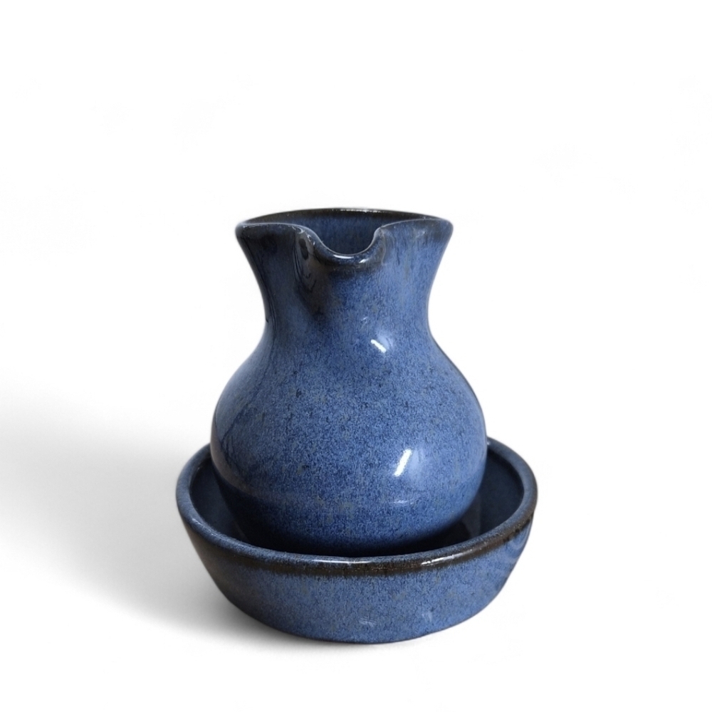 Jugtown Ware Blue Glazed Pottery Set – Pitcher & Basin 1997 Signed VO & CM - Picture 4 of 8